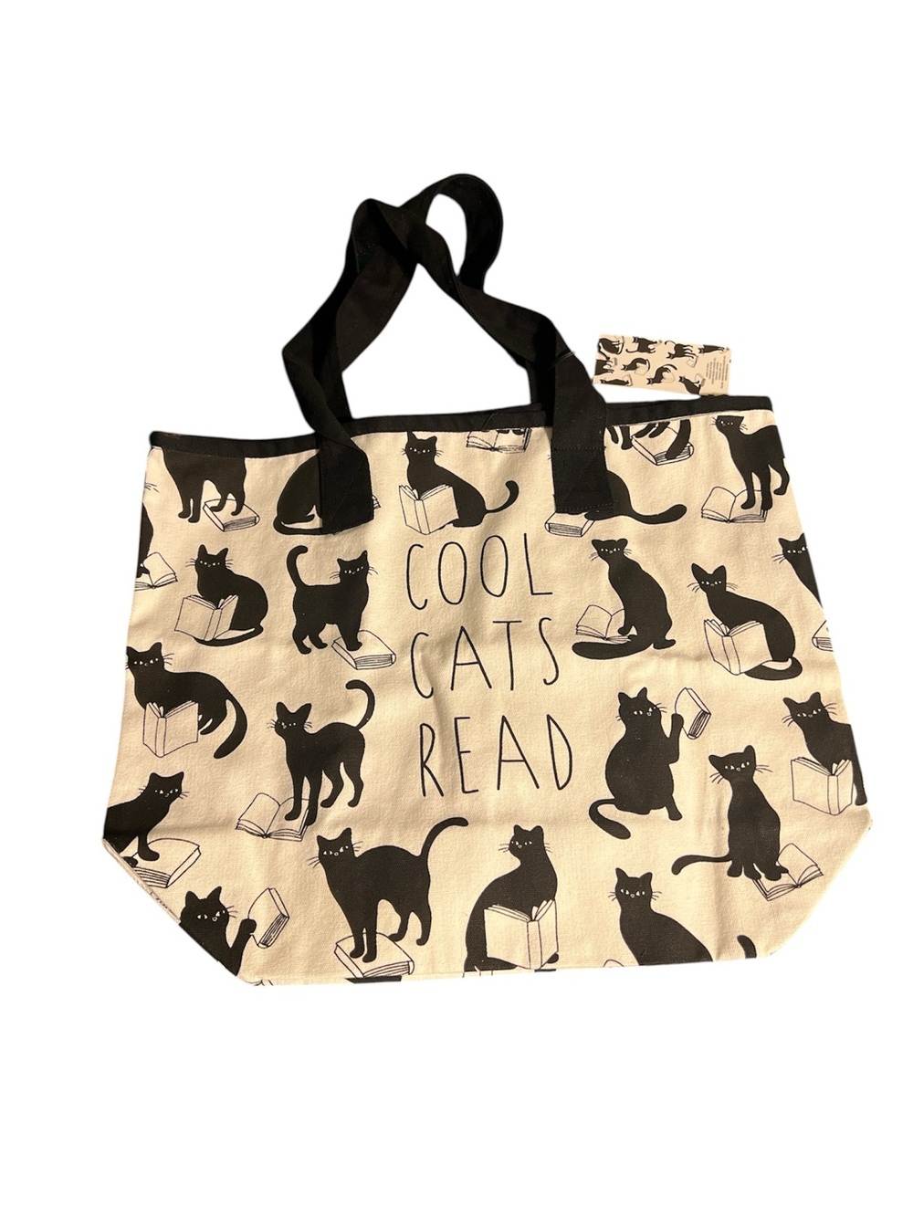 Indigo NWT Cool Cats Read Canvas Tote Bag - Black Cats on Cream new